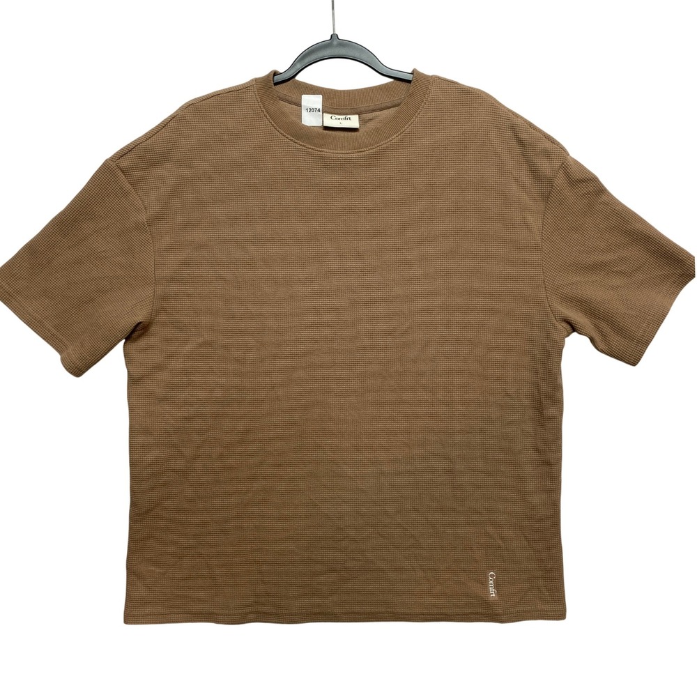 Comfrt T-Shirt Mens Large Brown Short Sleeve Tee Waffle Knit Relaxed Fit
